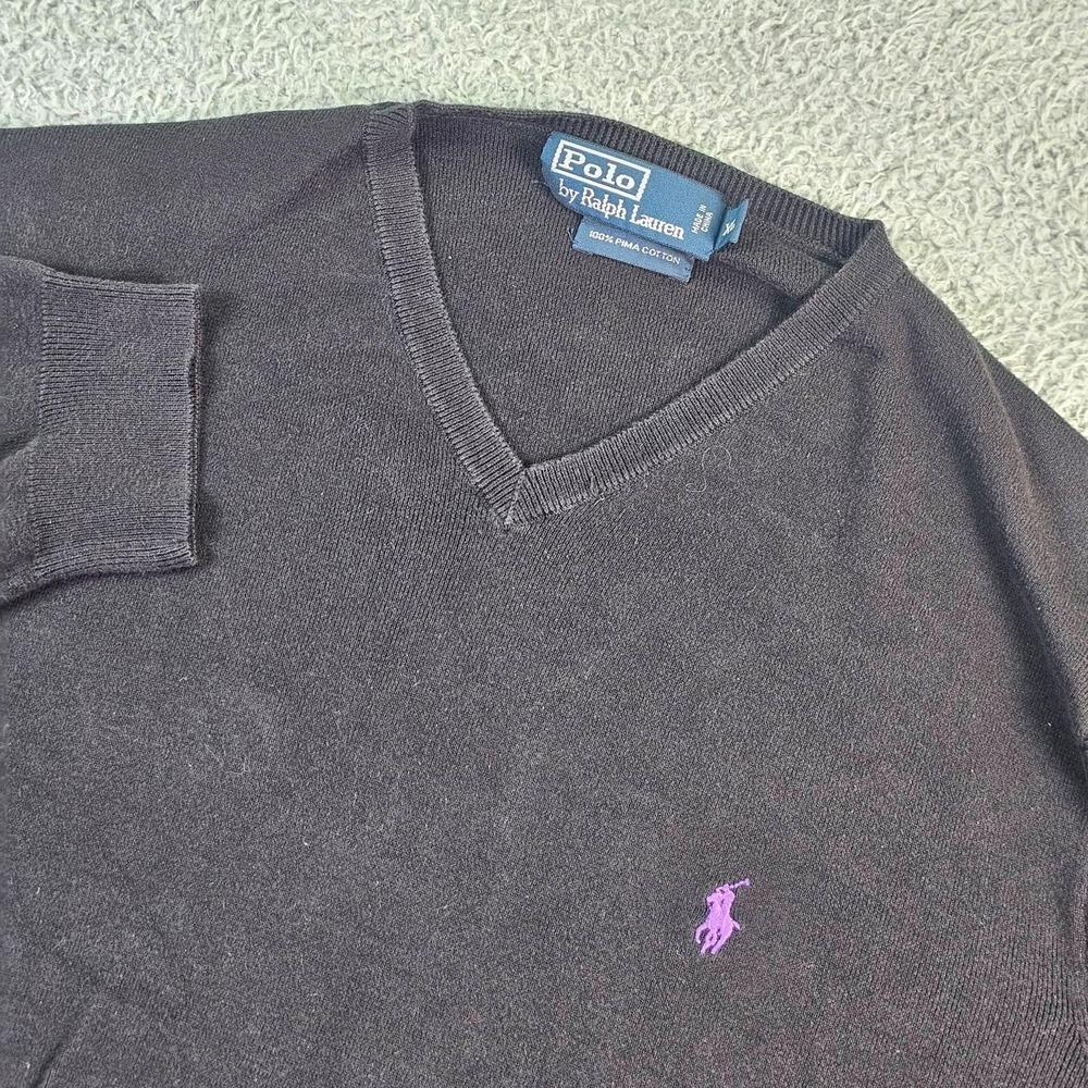 Polo By Ralph Lauren Sweater Mens XL Black Pima Cotton V Neck Pony Logo Pullover